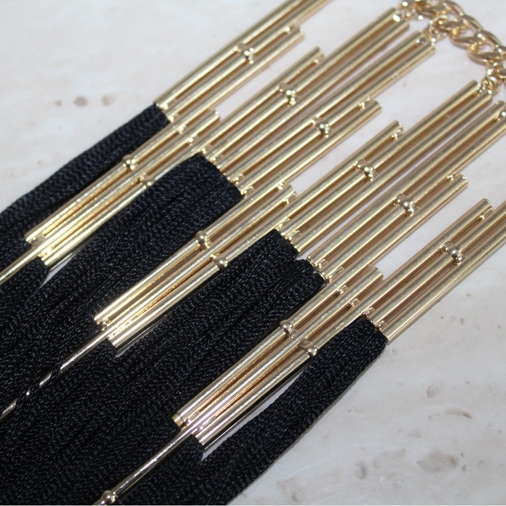 bebe Metal Bar & Long Fringe Statement Necklace - Picture 10 of 13